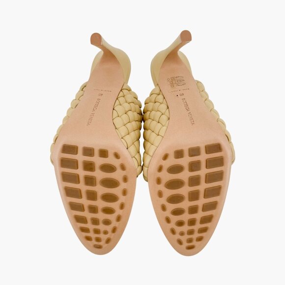 Bottega Veneta Curve Mule Sandals EU 40 US 10 Beige Woven Leather High Heel - Picture 4 of 13